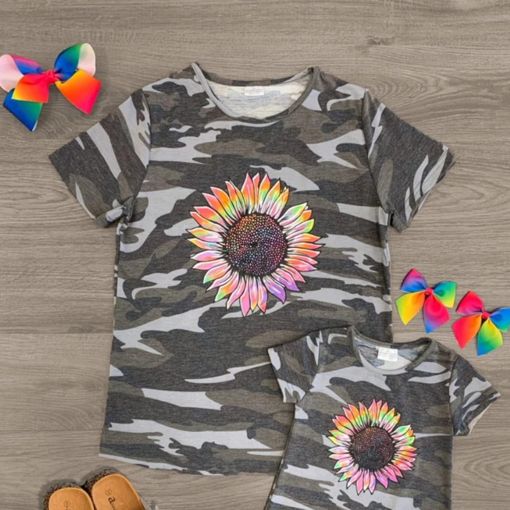 Mom & Me Cammo Sunflower Shirts (Mom sizes)